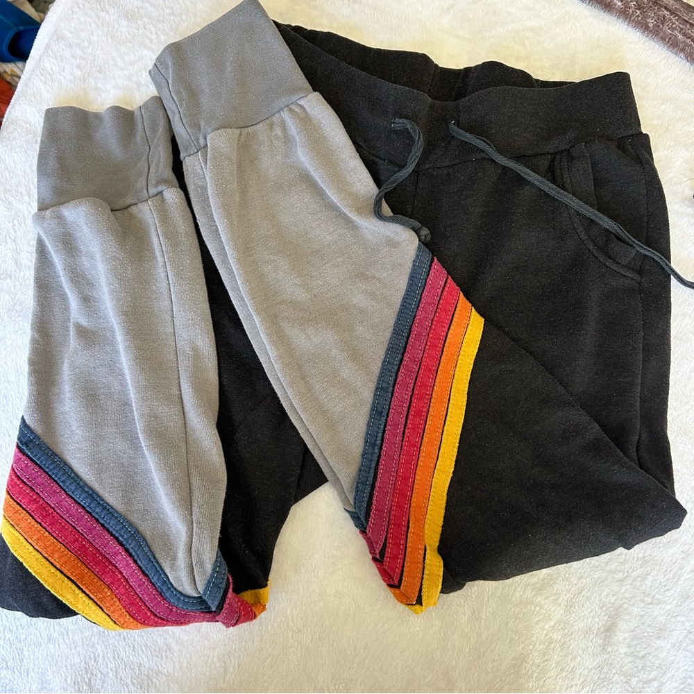 Aviation Nation Striped black and grey sweatpants